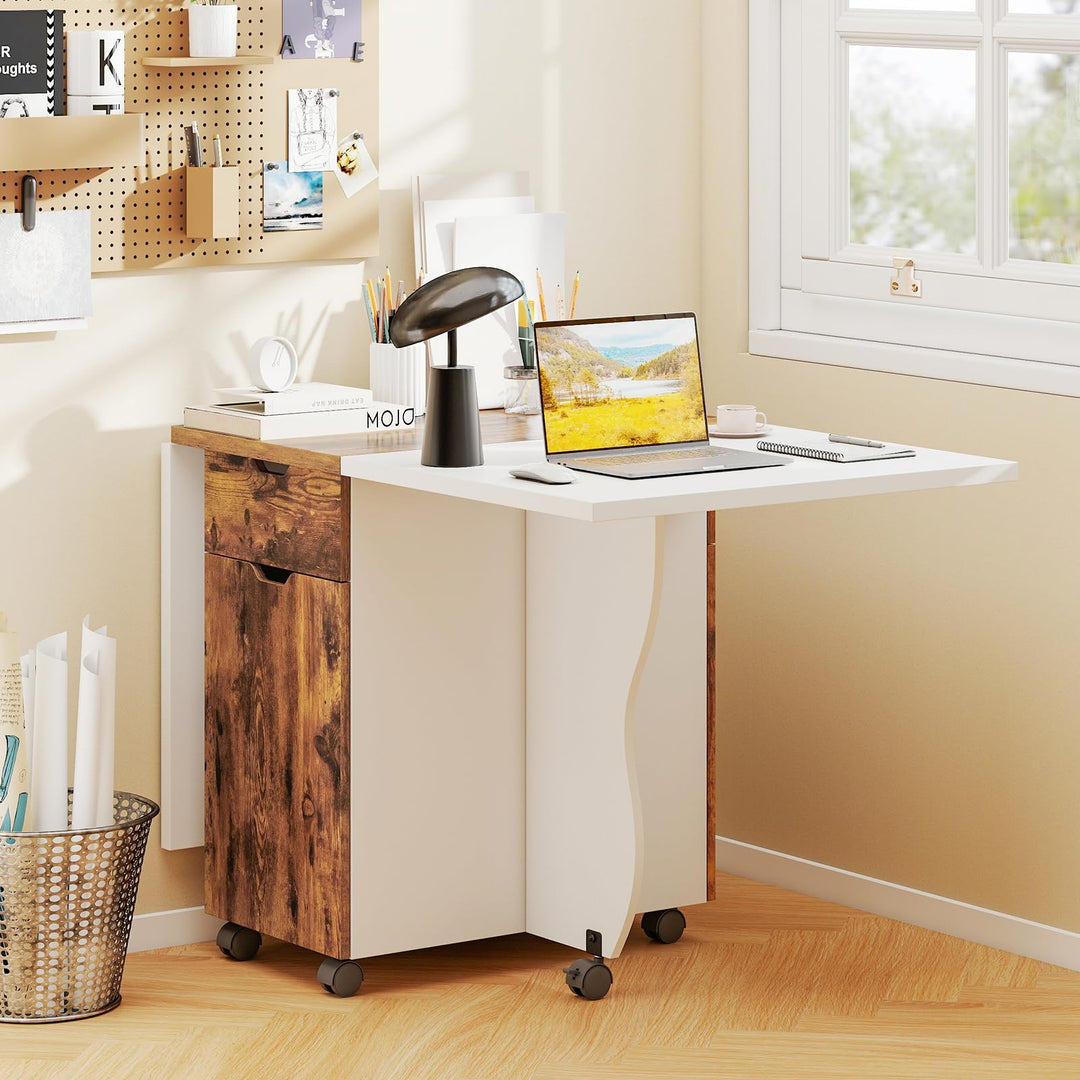 Giantex Folding Dining Table 3-in-1 Space-Saving Drop Leaf Kitchen Table with Lockable Wheels