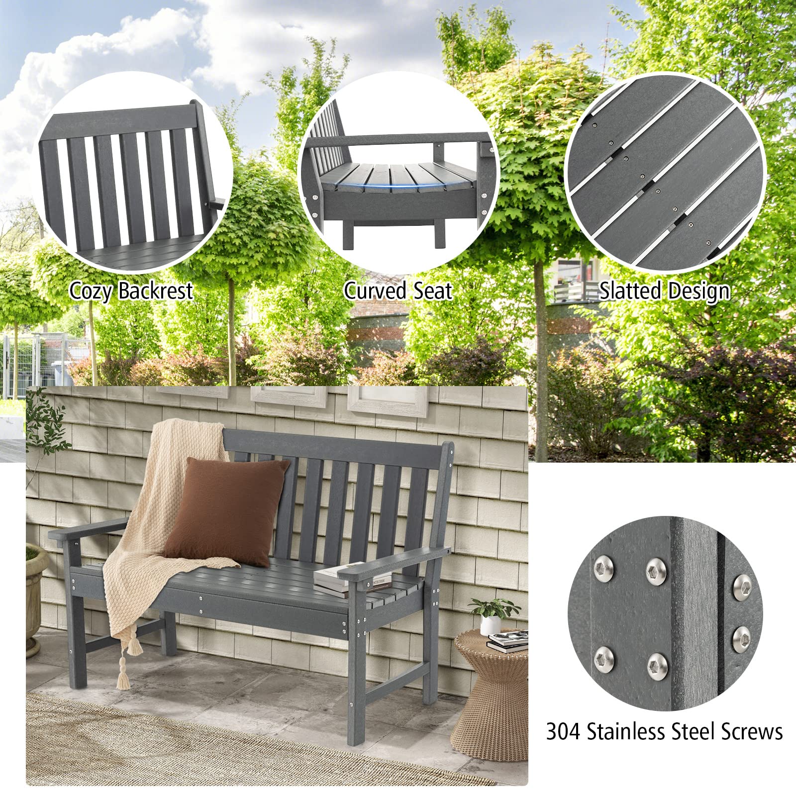 Giantex 52-Inch Outdoor Garden Bench - Outside Bench All-Weather HDPE Park Bench