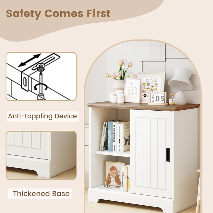 Giantex Small Sideboard Buffet Cabinet Farmhouse Kitchen Storage Cabinet with Fluted Sliding Door