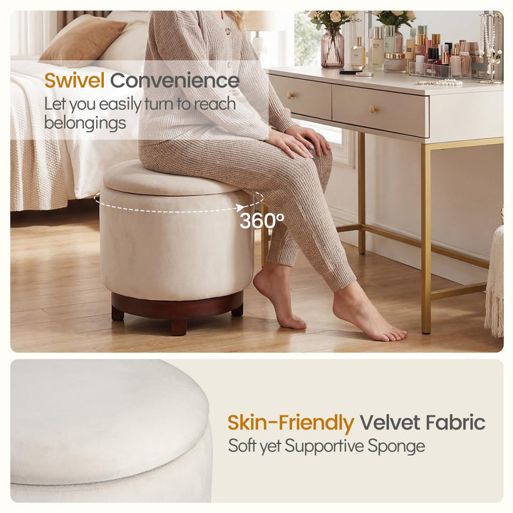 Giantex Round Ottoman with Storage 360° Swivel Velvet Vanity Stool