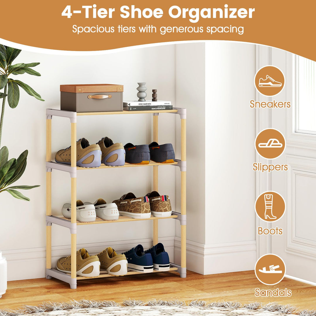 Giantex 4-Tier Stackable Pine Wood Shoe Rack for entryway
