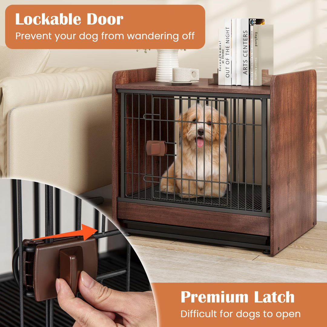 Giantex Dog Crate End Table - Wooden Dog Kennel Furniture with Removable Pull-Out Tray