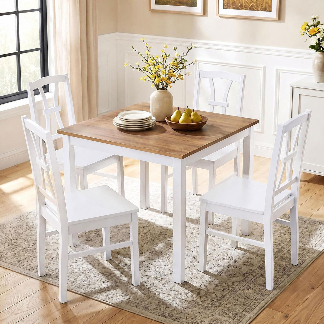 GIANTEX Solid Wood White Kitchen Chairs w/ Elegant High Back (2/4)