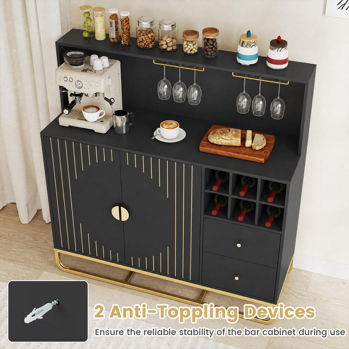 GIANTEX Modern Fluted Bar Cabinet w/Wine Rack