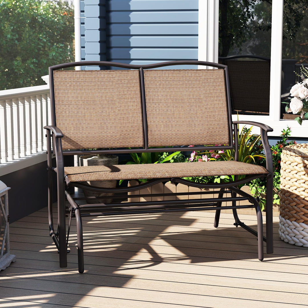Giantex 2-Person Outdoor Rocking Chair with Metal Frame and Breathable Fabric