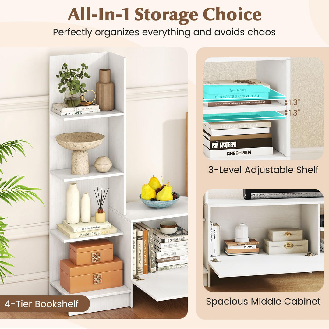 Giantex Book Shelf TV Stand L-Shaped Entertainment Center with Storage & Adjustable Shelf