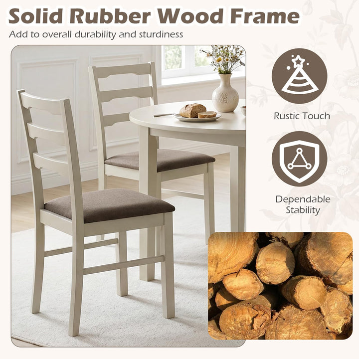 Giantex Wood Farmhouse Upholstered Kitchen Chairs with Ladder Back Design (2/4)