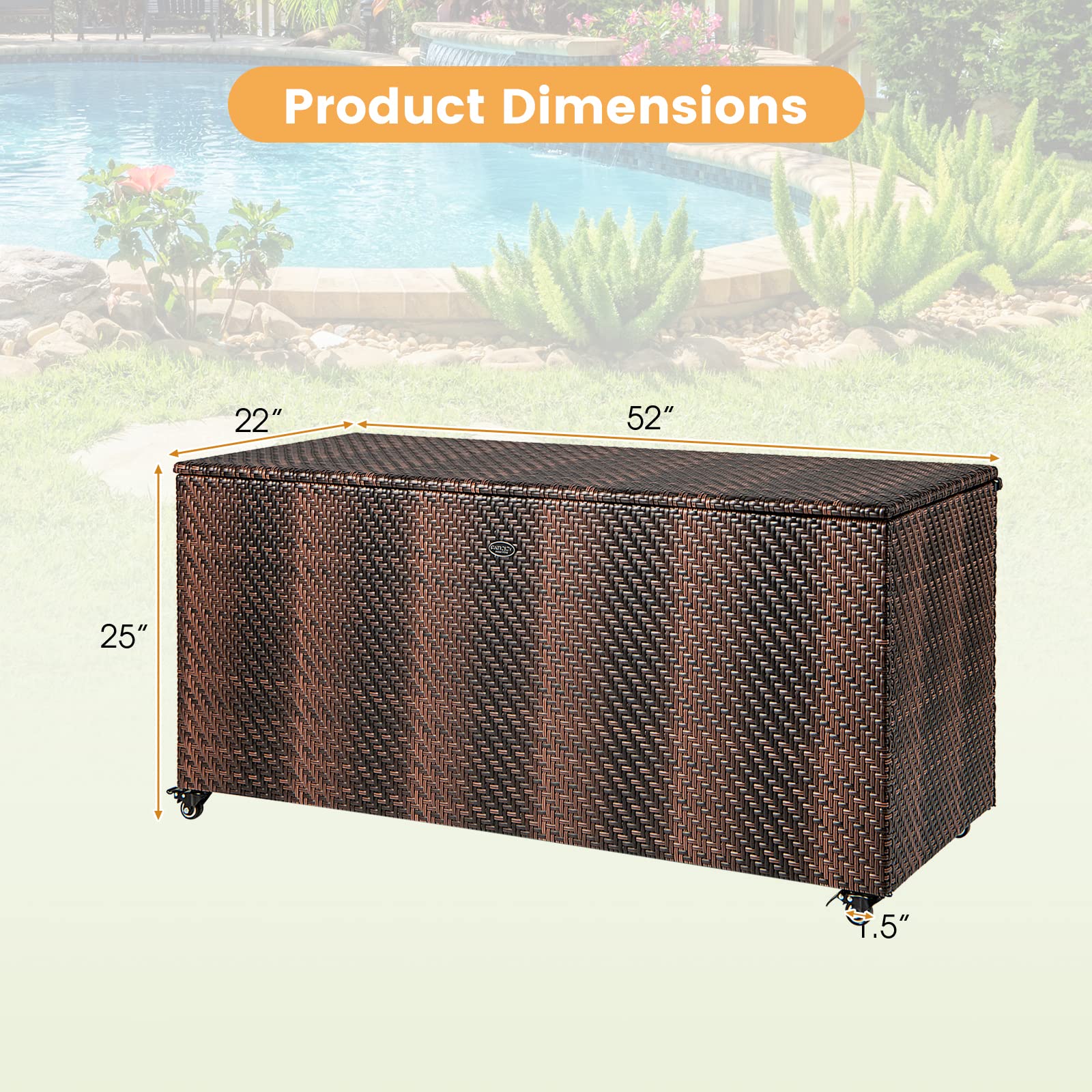 Giantex 96-Gallon Outdoor Storage Box - PE Wicker Deck Box with Lid, Outside Rattan Storage