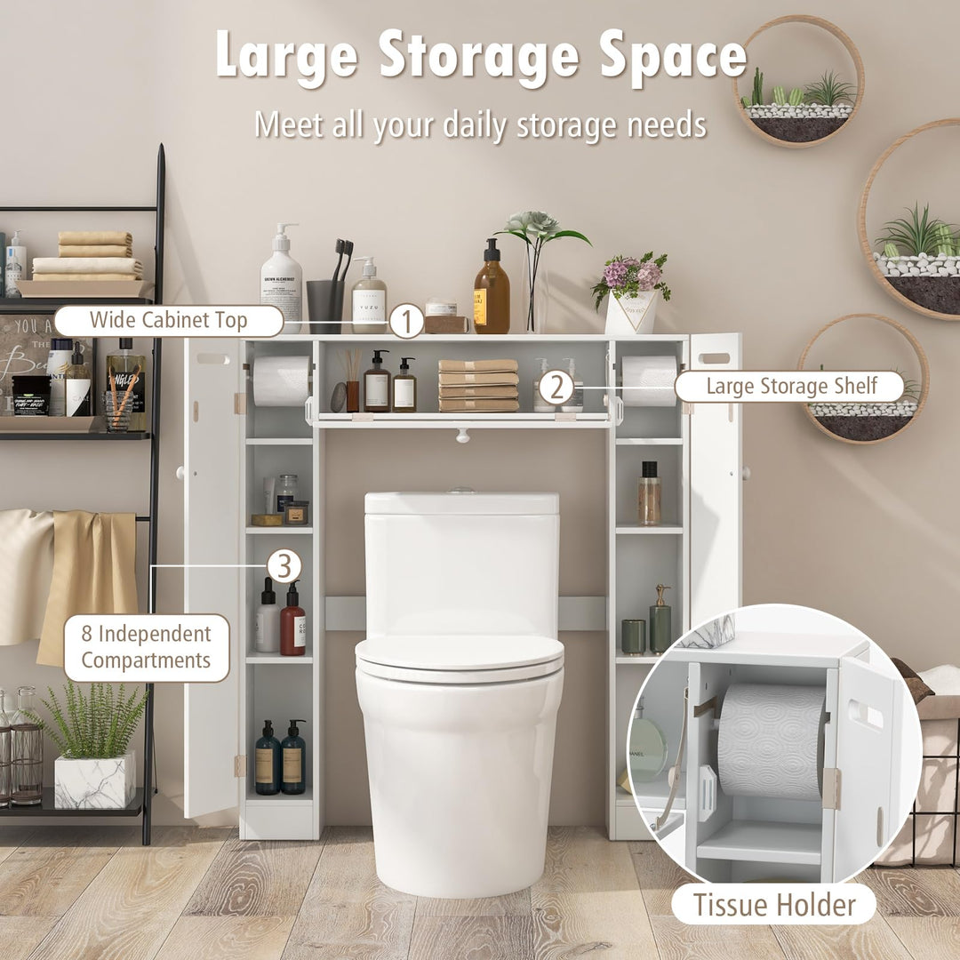 Over-The-Toilet Rack Bathroom Shelf Storage Cabinet Wooden Drop Door Freestanding Spacesaver Improvements, White