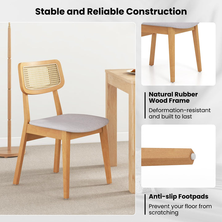 Giantex Rattan Dining Chairs Set of 2/4, Wooden Kitchen Chairs w/Cane Back, Rubber Wood Frame