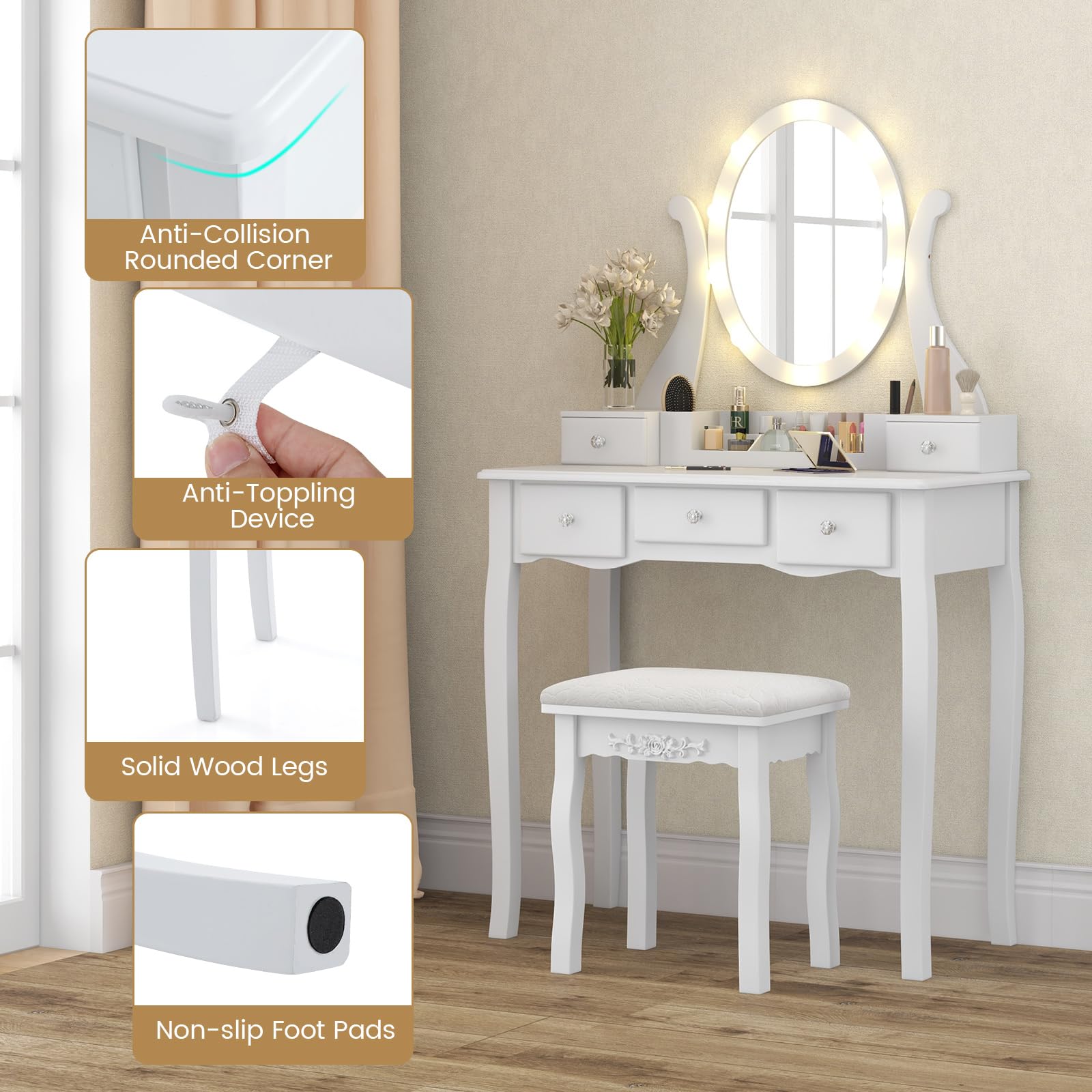 CHARMAID Vanity Desk with Lighted Mirror