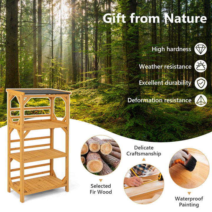 Giantex Plant Stand with Roof - 54'' Outdoor Storage Shelves, 3-Tier Wooden Plant Rack with Weatherproof Asphalt Roof