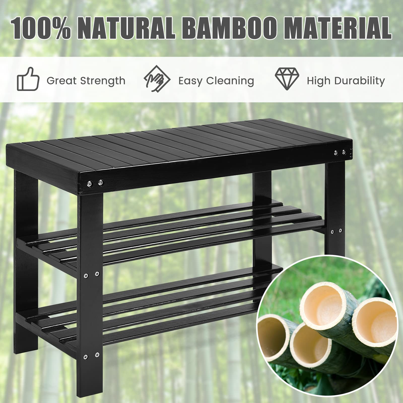 Giantex Entryway Shoe Bench, Bamboo Shoe Shelf Organizer Holds up to 6 Pairs