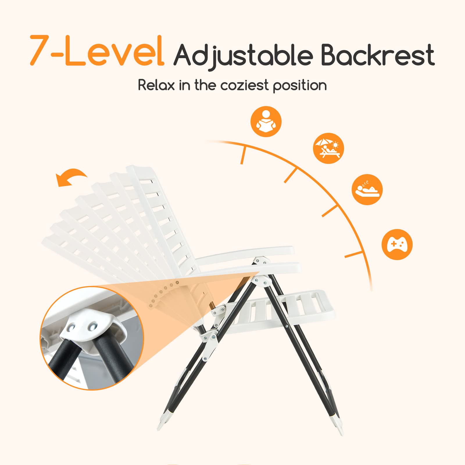 Giantex Patio Folding Chair, Adjustable Reclining Folding Chair w/ 7-Level Backrest