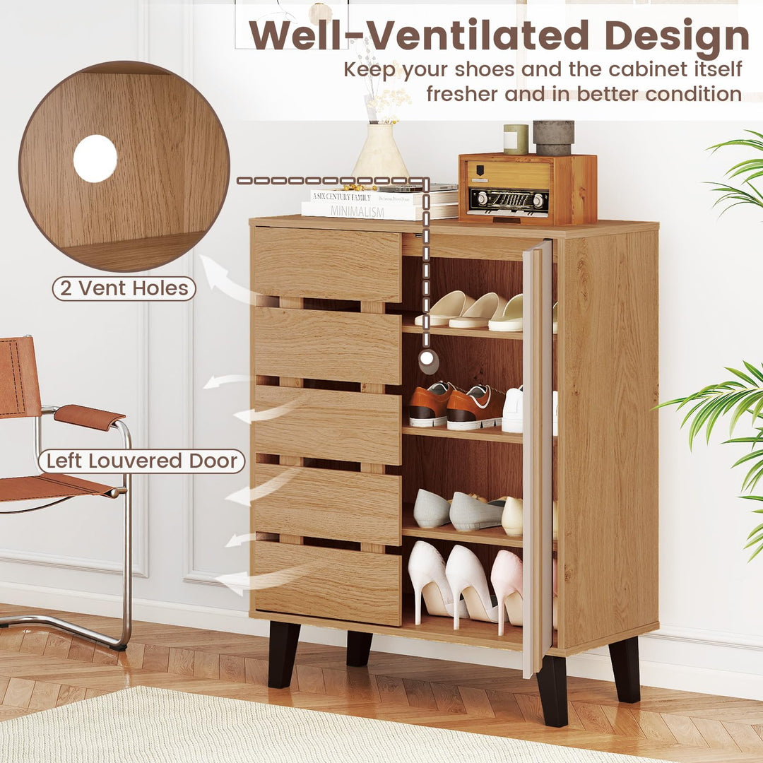 Giantex 4-Tier Farmhouse Shoe Organizer with Louvered Door