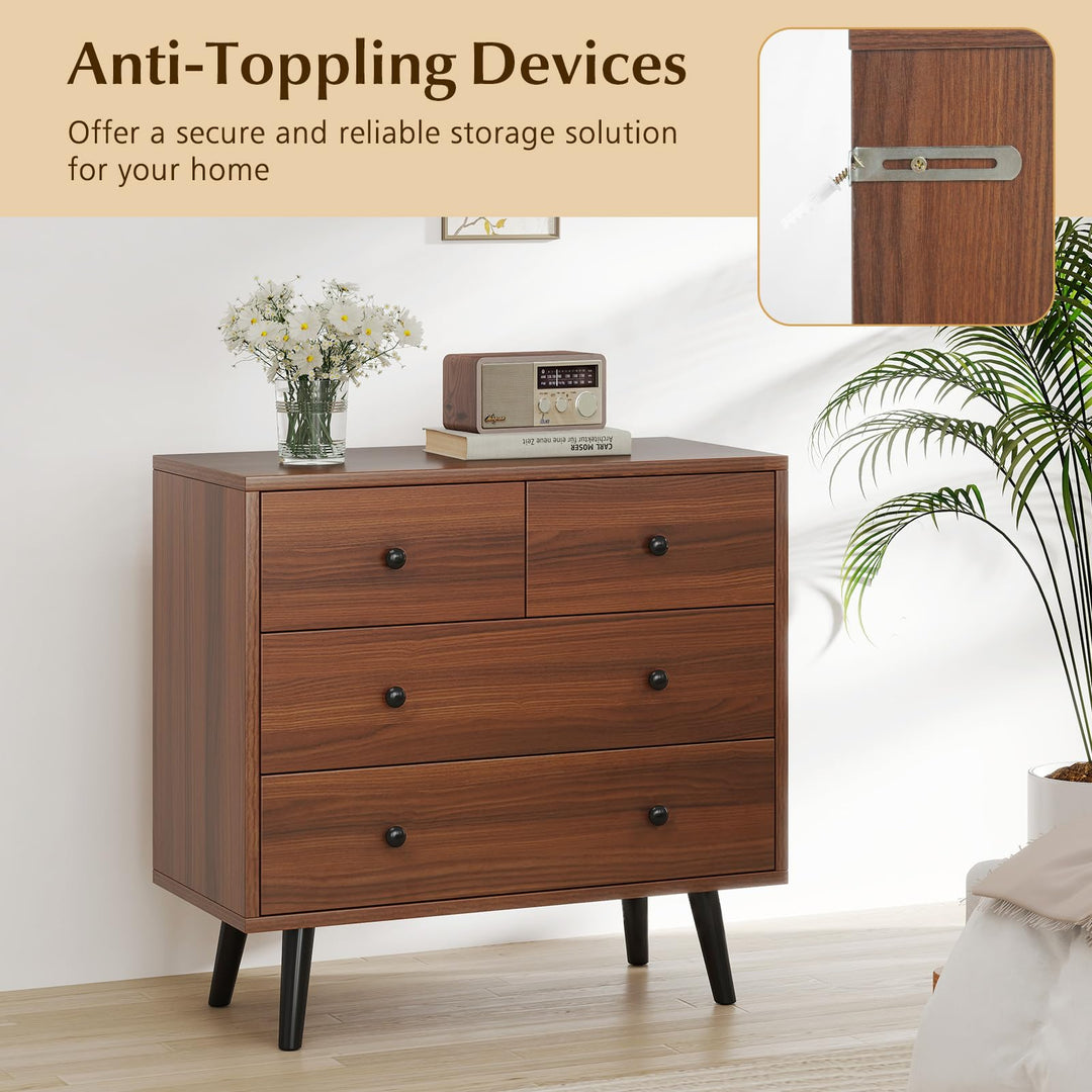 Giantex 4-Drawers Dresser for Bedroom | Wide Wooden Chest Drawers with Anti-Toppling Devices