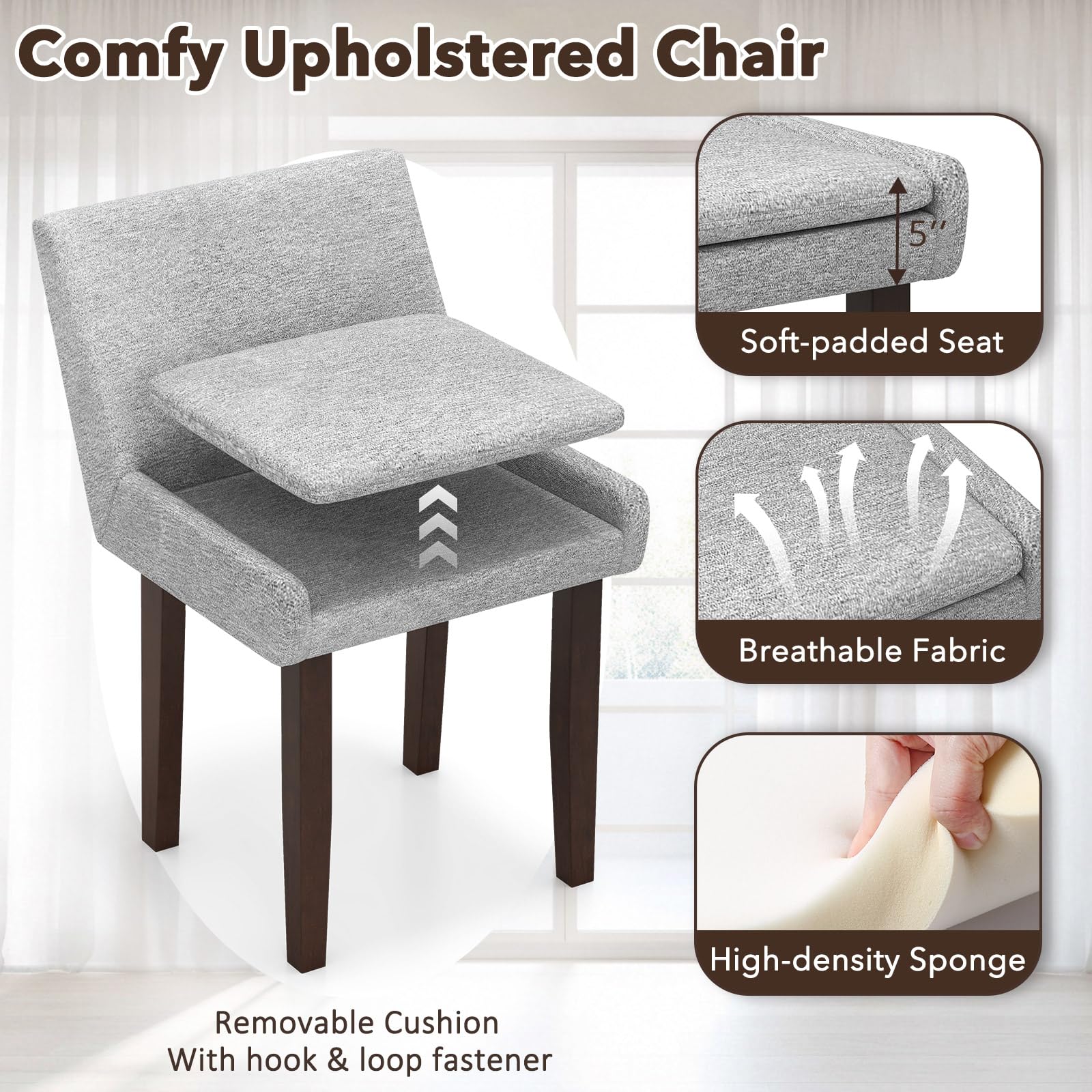 Giantex Linen Upholstered Accent Chairs w/Mid Back & Cushioned Seat