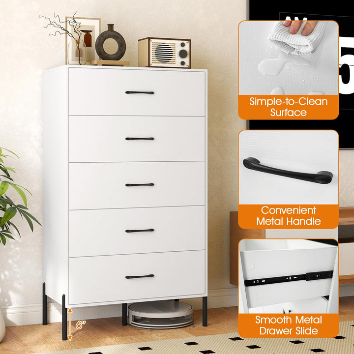 Giantex 5-Drawer Modern Tall Storage Organizer with Metal Legs & Handles