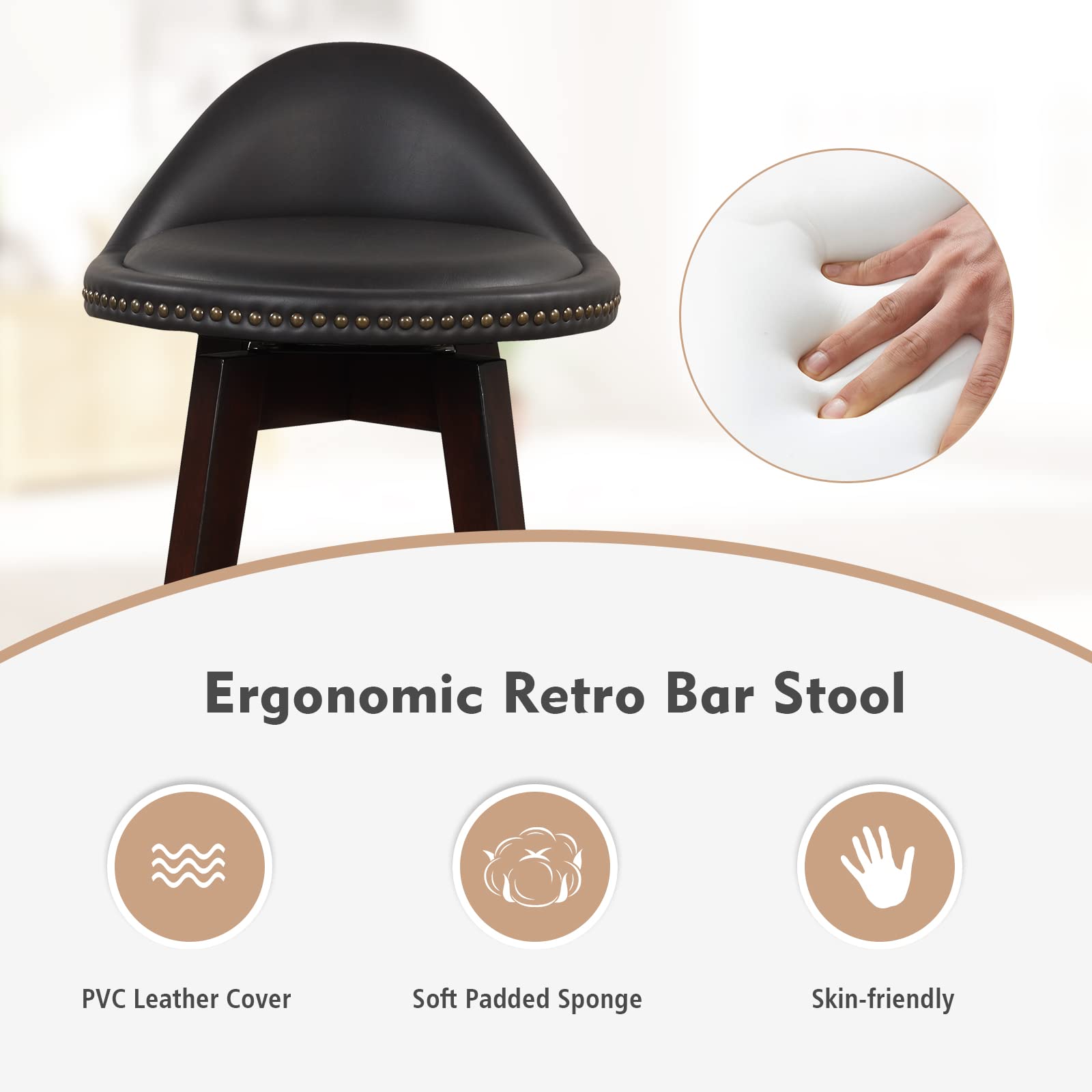 Giantex Swivel Bar Stools, 34.5 in Counter Height Stools with PVC Leather Cover, Rubber Wood Legs