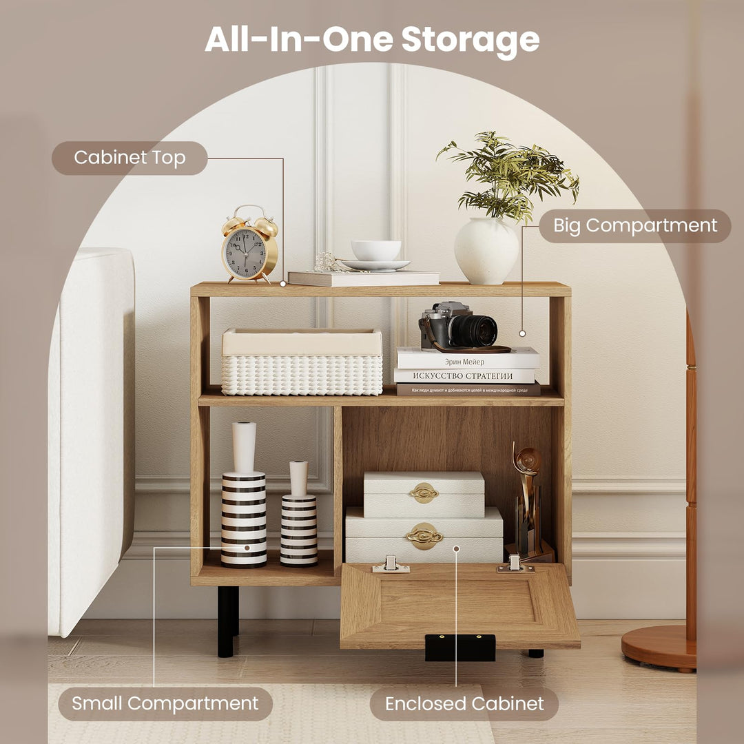 Giantex Accent Side End Table with Storage Shelf and Cabinet for Small Space