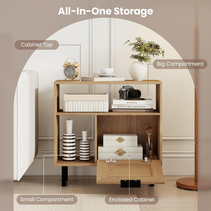 Giantex Accent Side End Table with Storage Shelf and Cabinet for Small Space