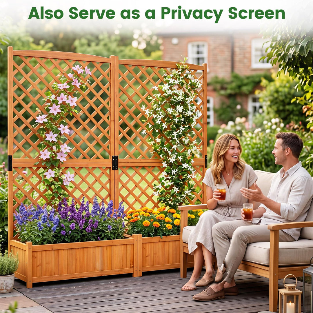 Giantex 71" Wooden Raised Garden Bed with Trellis (1/2)