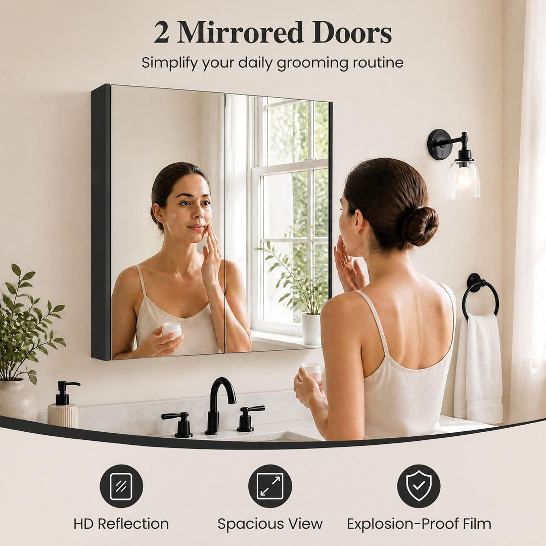 GIANTEX Bathroom Wall Cabinet with 2 Mirror Doors