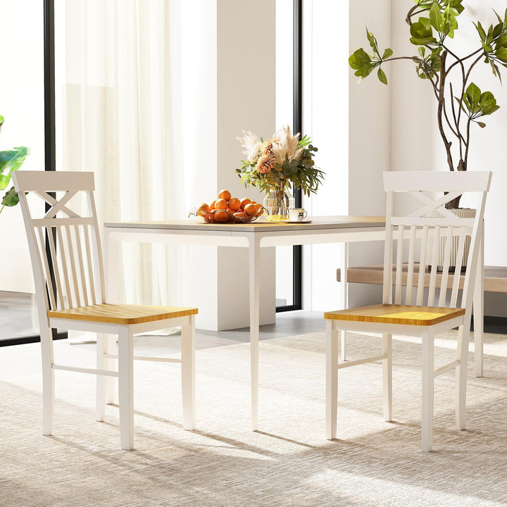 Giantex Wooden Dining Chairs Set of 2/4, Kitchen Chairs w/Rubber Wood Frame, High & Curved Slatted Backrest, Modern Armless Chairs
