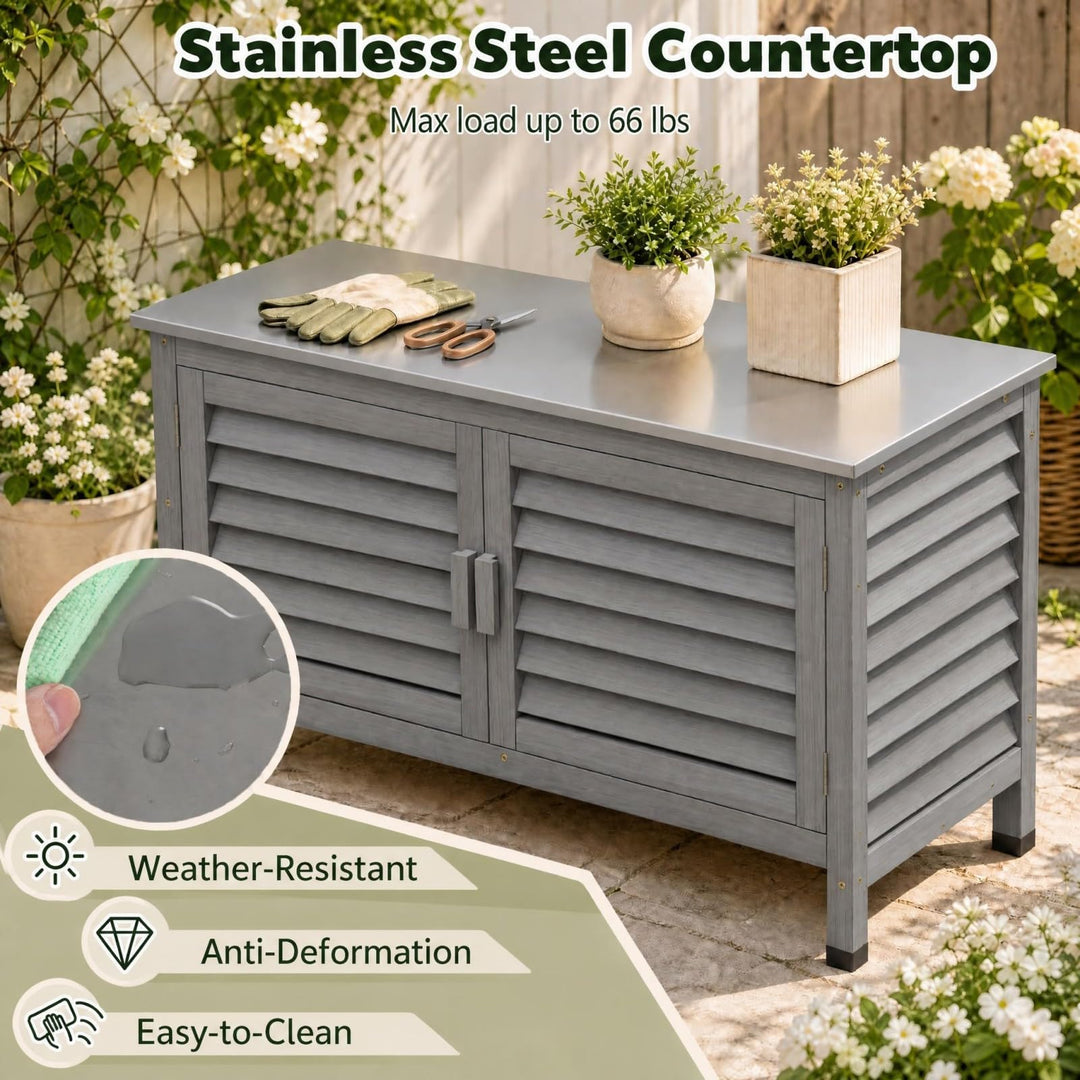 Giantex 2-Door Fir Wood Outdoor Cabinet with Stainless Steel Countertop