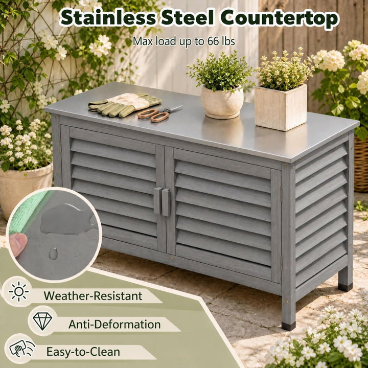 Giantex 2-Door Fir Wood Outdoor Cabinet with Stainless Steel Countertop
