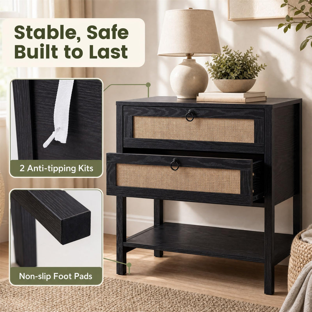 GIANTEX 27" Wide Rattan Nightstand with 2 Drawers (1/2)