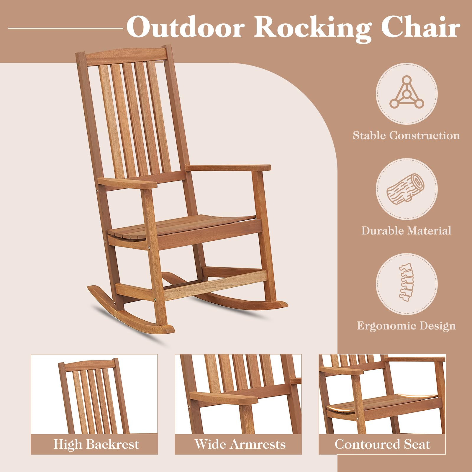 Giantex Outdoor Rocking Chair, High Back Patio Rocker