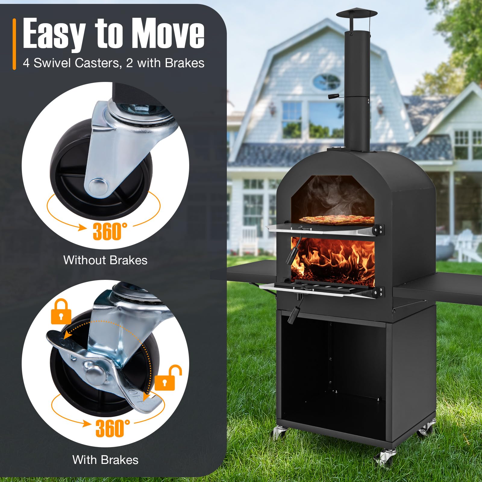 Giantex Pizza Oven Outdoor - Wood Fired Pizza Oven with 2 Side Tables