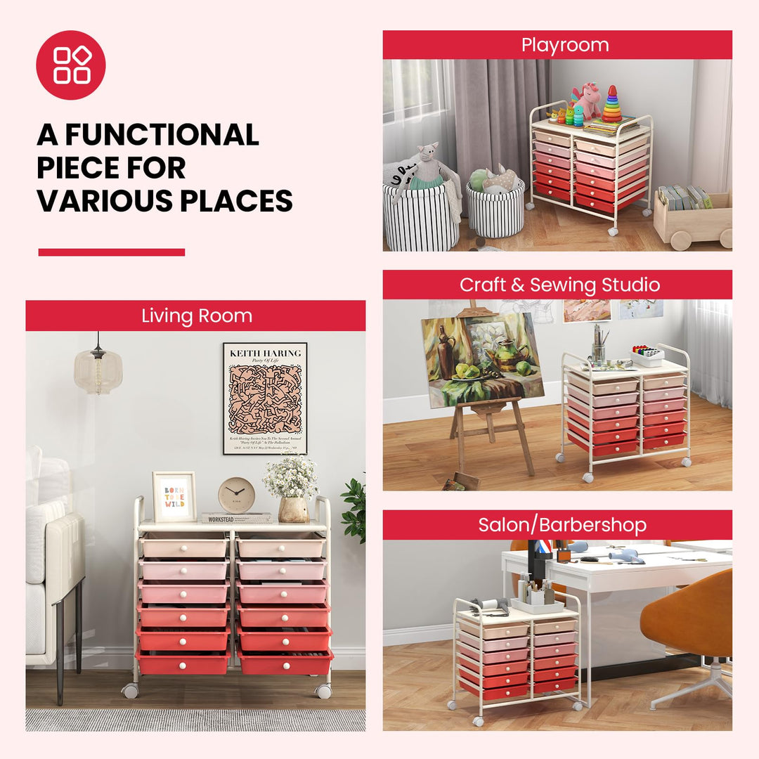 12 Drawers Rolling Cart for Office School Supplies - 25” x 15” x 24.5”