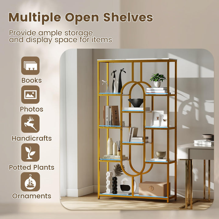 Giantex 5-Tier Bookshelf 69" Tall Geometric Bookcase w/ 10 Open Shelves