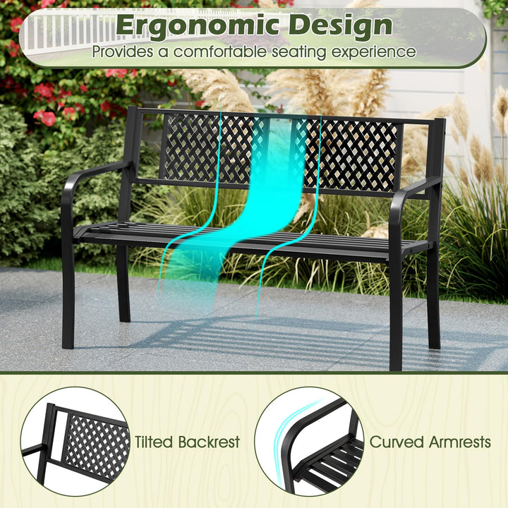 Giantex Metal Outdoor Bench Slatted Seat for 2-3 Persons (50"×23"×32")