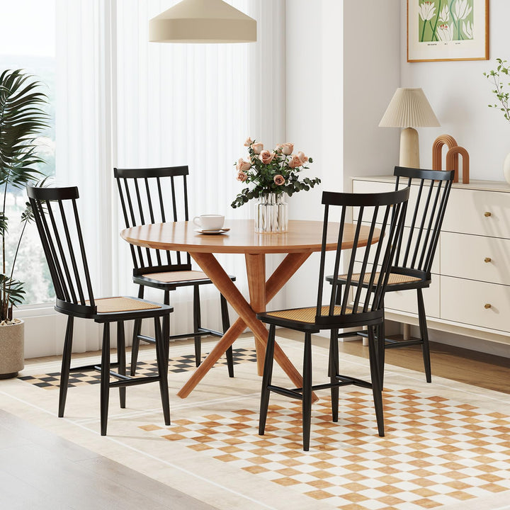 Giantex Farmhouse Solid Rubber Wood Dining Chairs Set of 2/4 with PE Rattan Seats