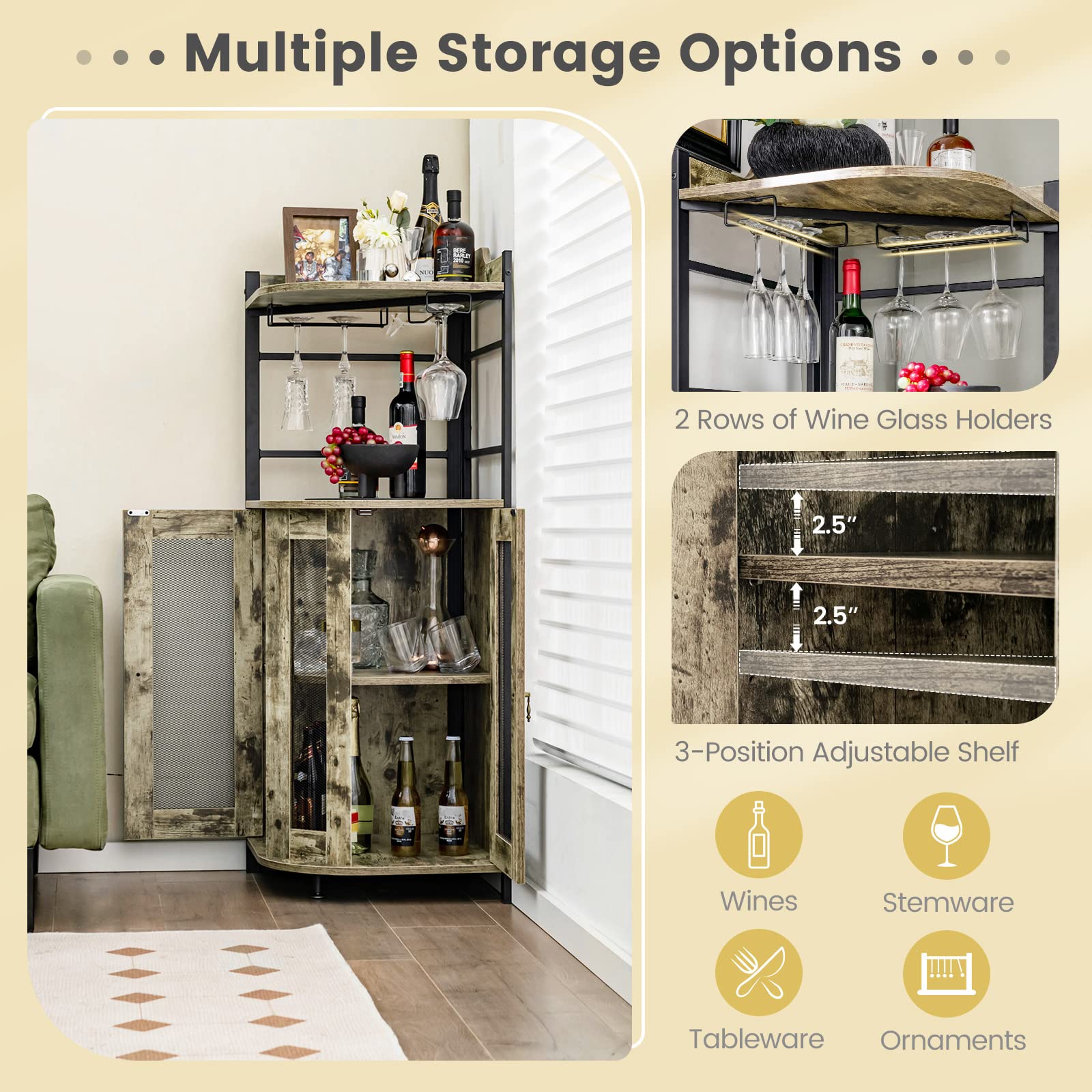Giantex Corner Bar Cabinet with Glass Holder