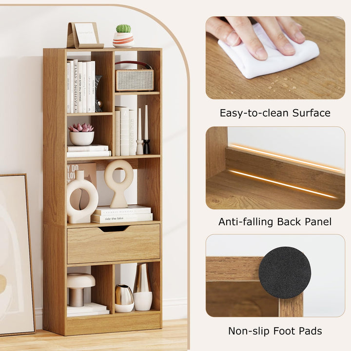 Giantex Bookcase with Drawer 51" Tall Freestanding Storage Organizer（6-Tier)