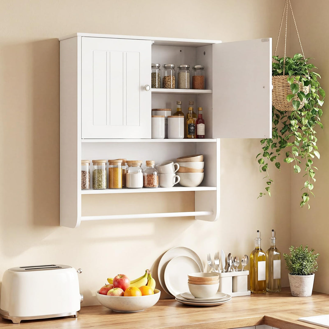 Giantex Bathroom Wall Cabinet with Towel Bar &amp; Adjustable Shelf