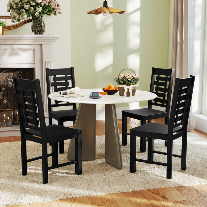 Giantex Wooden Dining Chairs Set 100% Solid Rubber Wood Kitchen Chair with High & Tilted Backrest