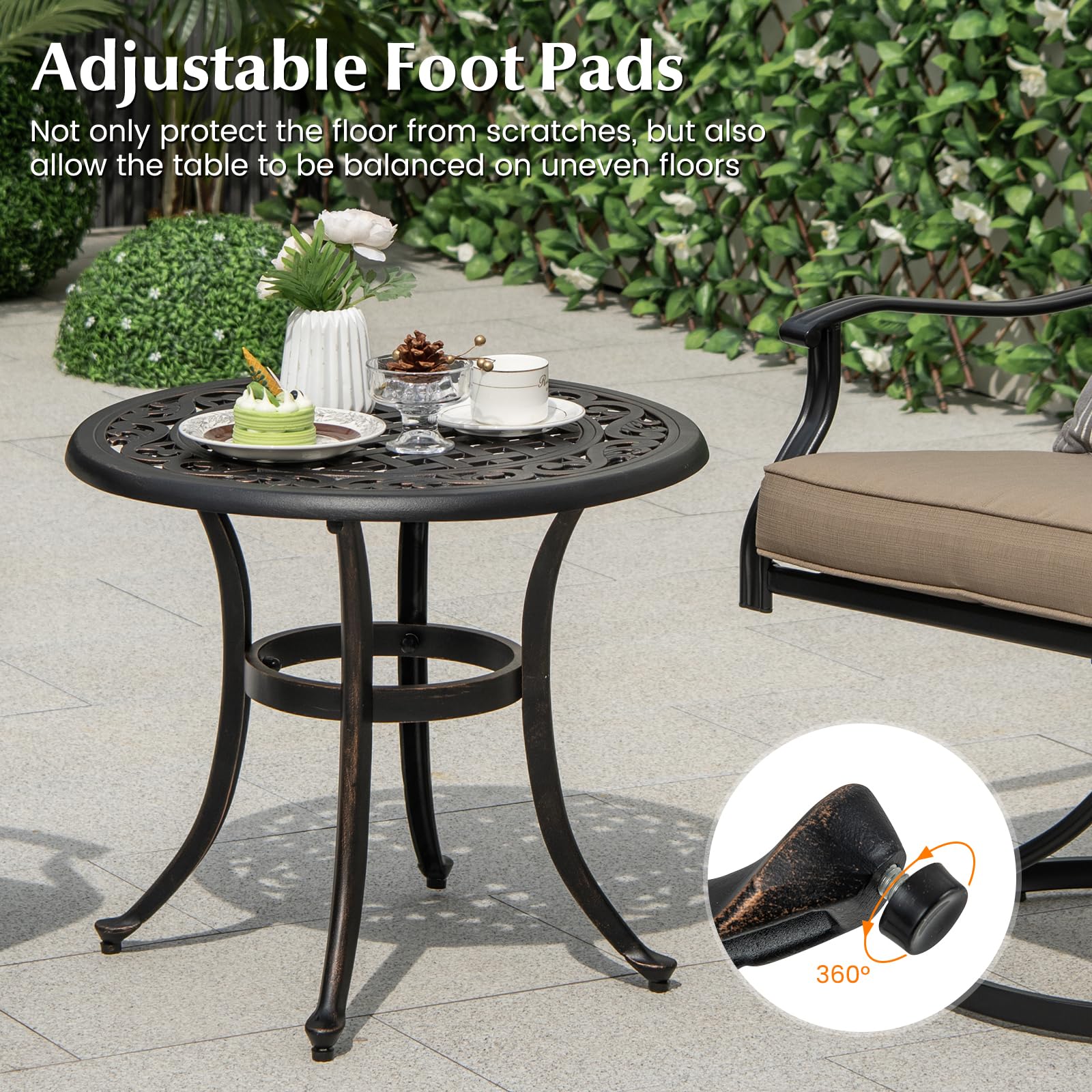 Giantex Patio Bistro Table, 24” Cast Aluminum Round Side Table, Outdoor Coffee Table for Porch, Pool, Backyard, Garden, Balcony