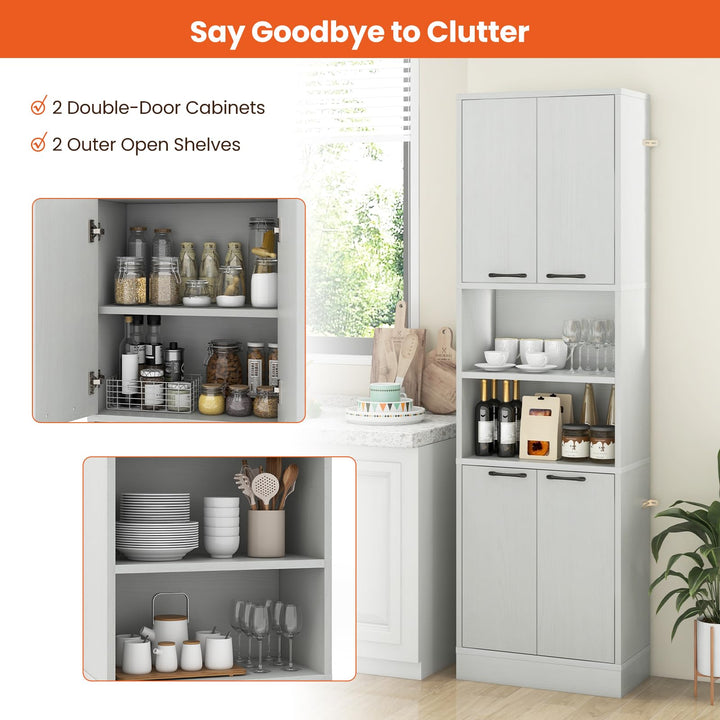 Giantex Kitchen Pantry Cabinet, 75” Tall Freestanding Cupboard with Doors & Shelves