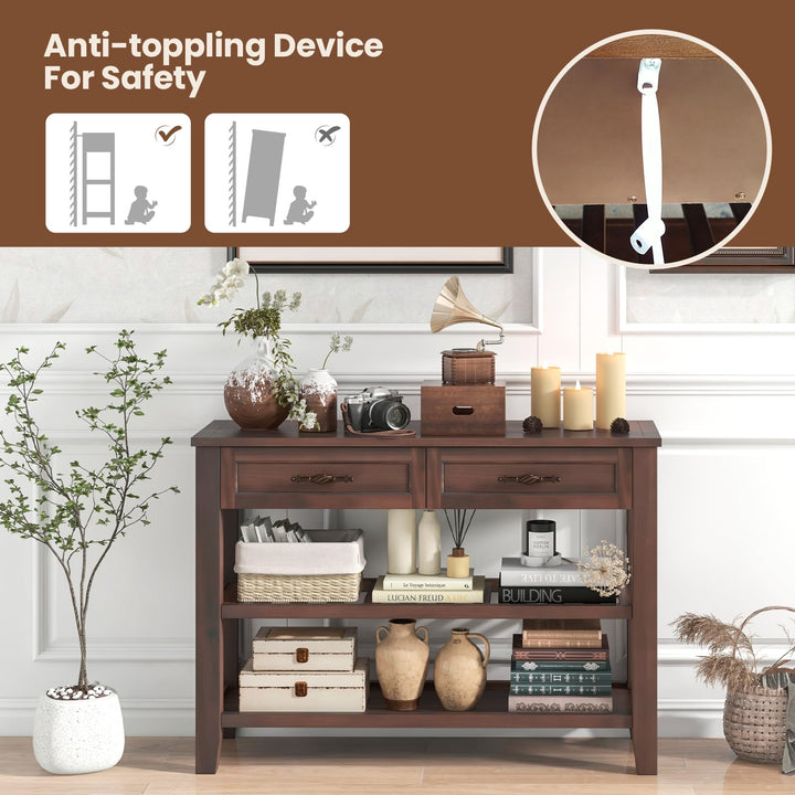 Giantex Console Table with 2 Drawers, 3-Tier Narrow Entryway Table with Storage