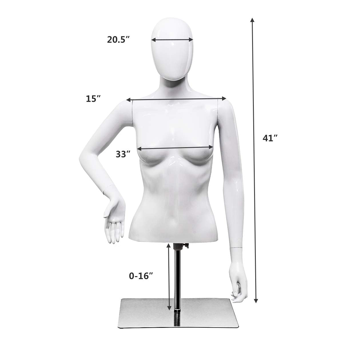Female Mannequin Torso Adjustable Height Detachable Arms Dress Form - Giantex