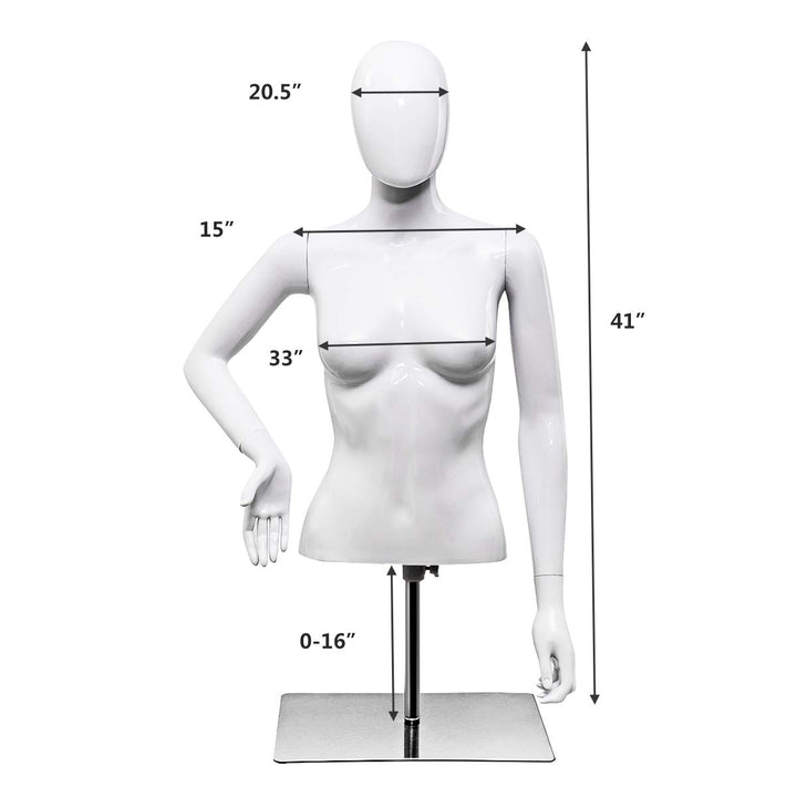 Female Mannequin Torso Adjustable Height Detachable Arms Dress Form - Giantex