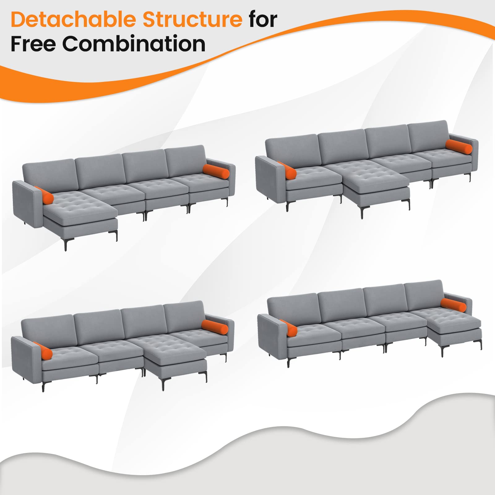 Giantex Sectional Sofa Couch, Convertible Sleeper with 2 or 1 USB Ports Socket