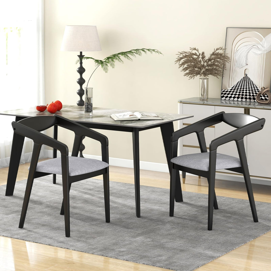 Giantex Wooden Dining Chairs Set, Linen Fabric Upholstered Kitchen Chairs w/Armrests & Padded Cushion