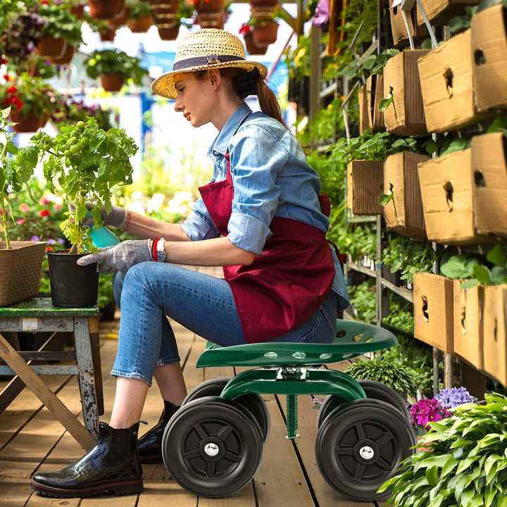 Giantex Garden Cart, Rolling Workseat with 4 Wheels, Garden Stool 360-degree Swivel Work Seat & Adjustable Heigh