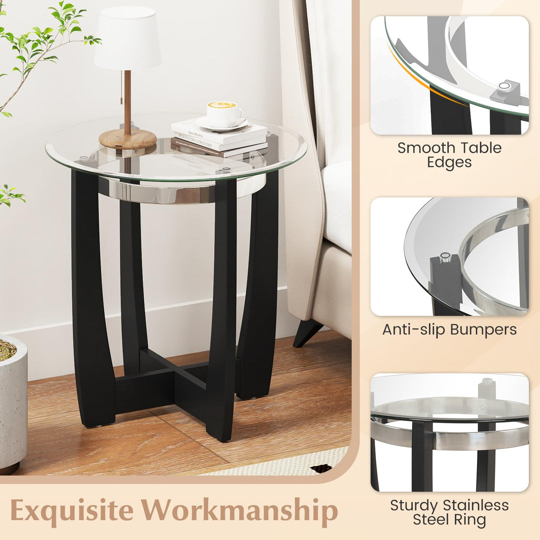 Giantex Round Glass End Table - 24’’ Side Table with Tempered Glass Top